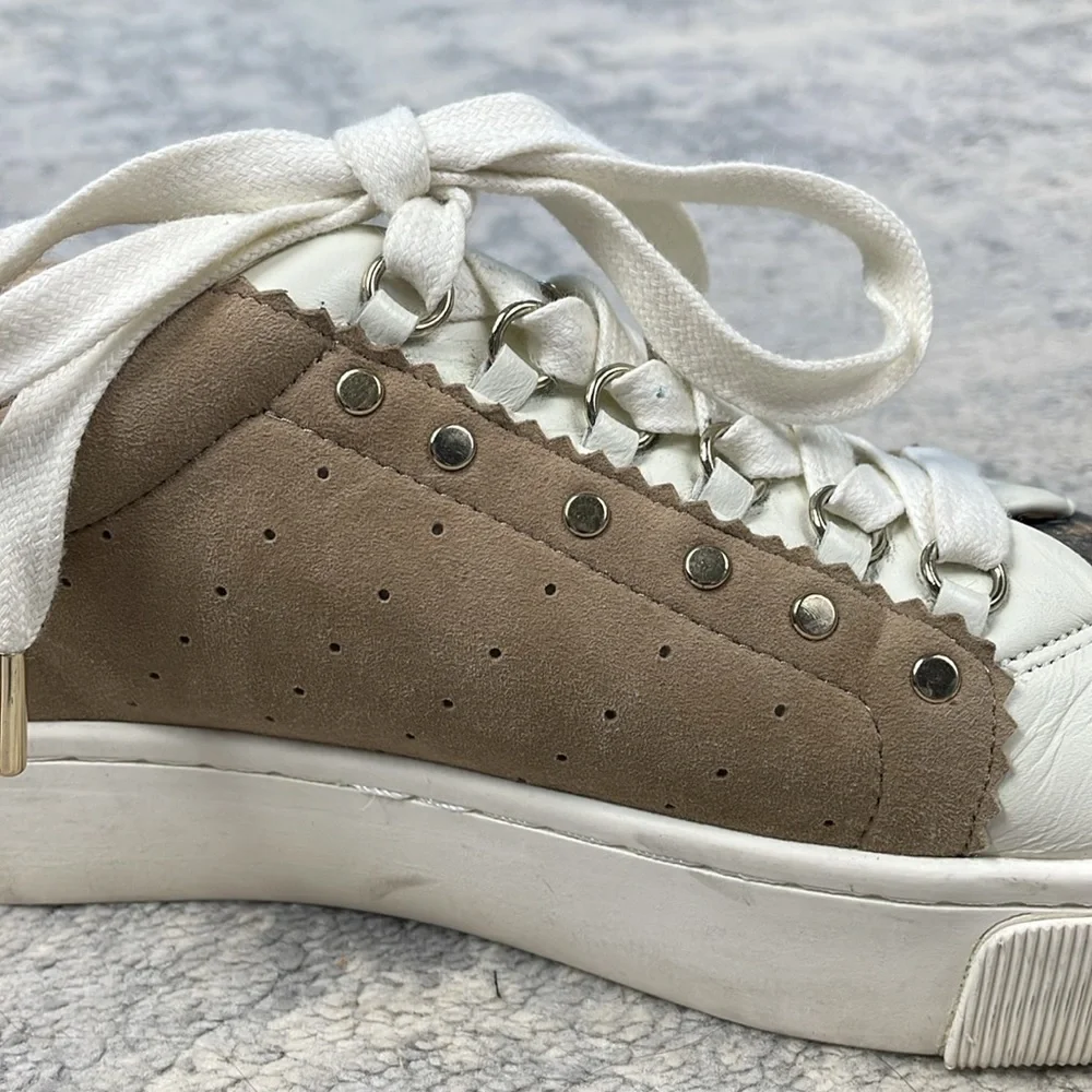 Joie Handan Camel Tan Suede Snakeskin Toe Platform Sneaker Sz 39